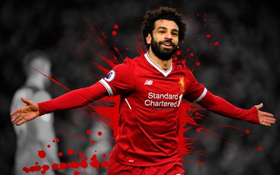 4k, Mohamed Salah, grunge, football stars, Liverpool, Salah, soccer, joy, Premier League, artwork, footballers, FC Liverpool