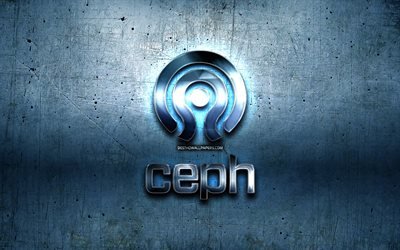 Ceph in metallo con logo, blu metallo, sfondo, arte, Ceph, marche, Ceph 3D logo, creativo, Ceph logo