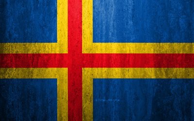 Bandiera delle Isole Aland, 4k, pietra, sfondo, grunge, bandiera, Europa, Isole Aland bandiera, arte, simboli nazionali, Isole Aland, pietra texture