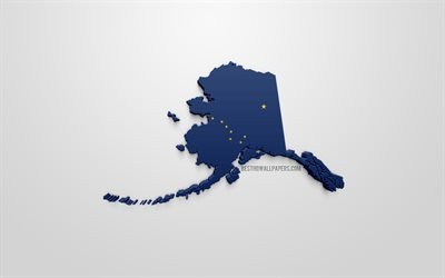 3d-flag i Alaska, karta silhuetten av Alaska, AMERIKANSKA staten, 3d-konst, Alaska 3d-flagga, USA, Nordamerika, Alaska, geografi, Alaska 3d siluett