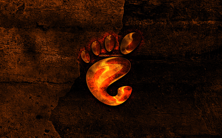 Gnome fiery logo, orange stone background, Gnome, creative, Gnome logo, brands