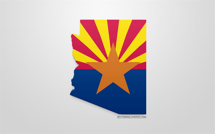 3d drapeau de l&#39;Arizona, la carte de la silhouette de l&#39;Arizona, &#233;tat AM&#201;RICAIN, art 3d, Arizona 3d drapeau, etats-unis, Am&#233;rique du Nord, Arizona, de la g&#233;ographie, de l&#39;Arizona 3d silhouette