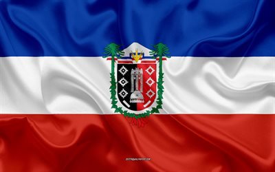 flagge von araucania region, 4k, seide flagge, chilenische administrative region, seide textur, araucania region, chile, s&#252;damerika, araucania flagge