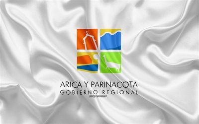旗のArica y Parinacota地域, 4k, 絹の旗を, チリの行政区, シルクの質感, Arica y Parinacota地域, チリ, 南米, Arica y Parinacotaフラグ