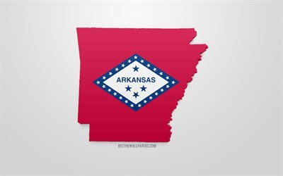 3d flag of Arkansas, map silhouette of Arkansas, US state, 3d art, Arkansas 3d flag, USA, North America, Arkansas, geography, Arkansas 3d silhouette
