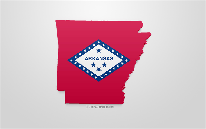 3d-flagga i Arkansas, karta siluett of Arkansas, AMERIKANSKA staten, 3d-konst, Arkansas 3d-flagga, USA, Nordamerika, Arkansas, geografi, Arkansas 3d siluett
