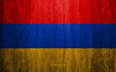 Flag of Armenia, 4k, stone background, grunge flag, Europe, Armenia flag, grunge art, national symbols, Armenia, stone texture