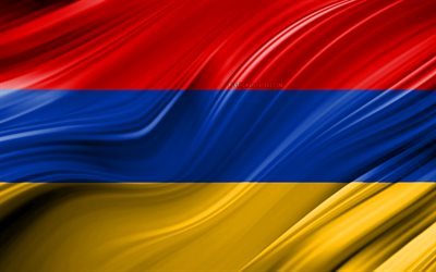 4k, アルメニアの国旗, アジア諸国, 3D波, フラグアルメニア, 国立記号, アルメニア3Dフラグ, 美術, アジア, アルメニア