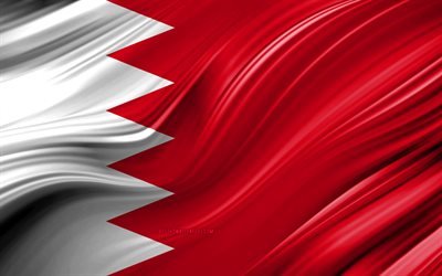 4k, Bahraini flag, Asian countries, 3D waves, Flag of Bahrain, national symbols, Bahrain 3D flag, art, Asia, Bahrain