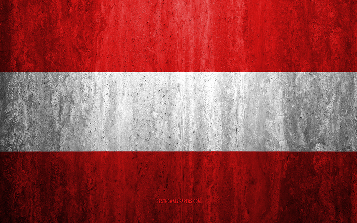 旗オーストリア, 4k, 石背景, グランジフラグ, 欧州, オーストリア国旗, グランジア, 国立記号, オーストリア, 石質感