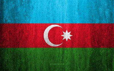 Flag of Azerbaijan, 4k, stone background, grunge flag, Europe, Azerbaijan flag, grunge art, national symbols, Azerbaijan, stone texture