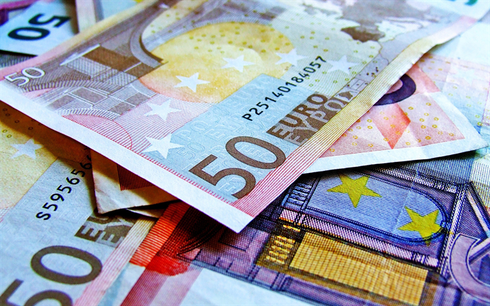 viidenkymmenen euron seteleit&#228;, makro, laskut, pankki k&#228;site, rahaa, euro valuutta, euro, 50 euron seteleit&#228;