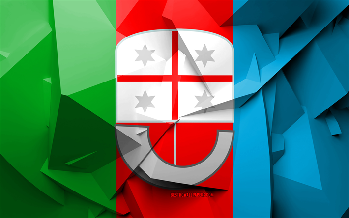4k, le Drapeau de la Ligurie, l&#39;art g&#233;om&#233;trique, les R&#233;gions de l&#39;Italie, Ligurie drapeau, cr&#233;ative, les r&#233;gions italiennes, de la Ligurie, de cantons, de la Ligurie 3D drapeau de l&#39;Italie