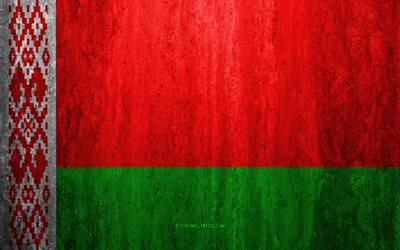 Flaggan i Vitryssland, 4k, sten bakgrund, grunge flagga, Europa, Vitryssland flagga, grunge konst, nationella symboler, Vitryssland, sten struktur