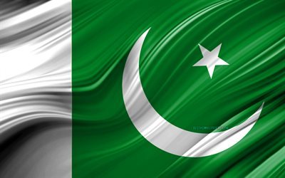 4k, Pakistanin lippu, Aasian maissa, 3D-aallot, kansalliset symbolit, Pakistanin 3D flag, art, Aasiassa, Pakistan
