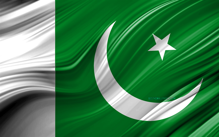 4k, العلم الباكستاني, البلدان الآسيوية, 3D الموجات, العلم من باكستان, الرموز الوطنية, باكستان 3D العلم, الفن, آسيا, باكستان