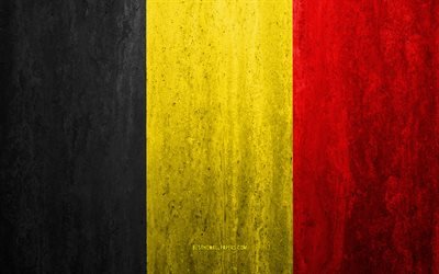 Flag of Belgium, 4k, stone background, grunge flag, Europe, Belgium flag, grunge art, national symbols, Belgium, stone texture