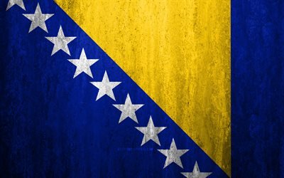 Flagga av Bosnien och Hercegovina, 4k, sten bakgrund, grunge flagga, Europa, Bosnien och Hercegovinas flagga, grunge konst, nationella symboler, Bosnien och Hercegovina, sten struktur