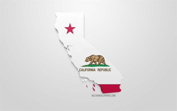 3d bandiera della California, la mappa per silhouette of California, stati, 3d arte, in California, 3d, bandiera, stati UNITI, Nord America, California, geografia, California silhouette 3d