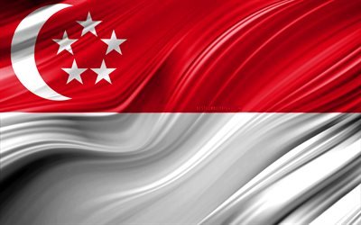 4k, bandiera di Singapore, paesi Asiatici, 3D onde, Bandiera di Singapore, simboli nazionali, Singapore 3D, bandiera, arte, Asia, Singapore