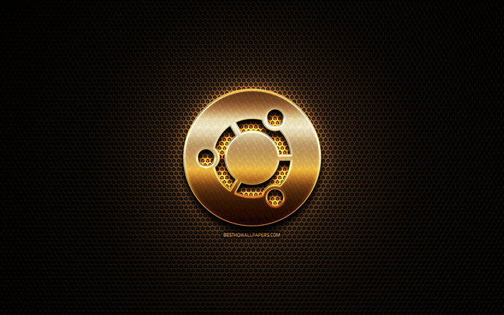 Ubuntu glitter logo, yaratıcı, OS, Linux, metal ızgara arka plan, Ubuntu logo, marka, Ubuntu