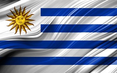 4k, Uruguays flagga, Sydamerikanska l&#228;nder, 3D-v&#229;gor, Flaggan i Uruguay, nationella symboler, Uruguay 3D-flagga, konst, Sydamerika, Uruguay