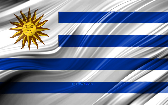 Uruguay, ulusal semboller 4k, Uruguaylı bayrak, G&#252;ney Amerika &#252;lkeleri, 3D dalgalar, Bayrak, Uruguay 3D bayrak, sanat, G&#252;ney Amerika