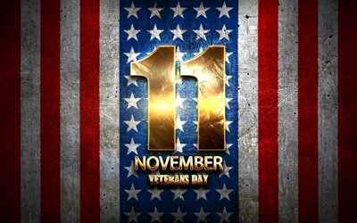 Veterans Day, November 11, golden signs, american national holidays, USA, US public holidays, America