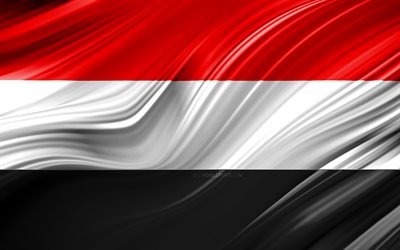 4k, イエメンのフラグ, アジア諸国, 3D波, 旗のイエメン, 国立記号, イエメンの3Dフラグ, 美術, アジア, イエメン
