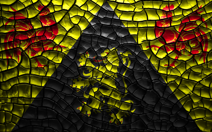 Flaggan i Walloon Brabant, 4k, belgiska provinserna, sprucken jord, Belgien, Vallonska Brabant flagga, 3D-konst, Vallonska Brabant, Provinserna i Belgien, administrativa distrikt, Vallonska Brabant 3D-flagga, Europa
