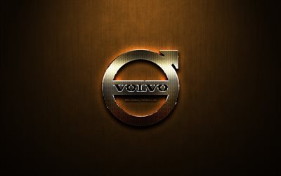 ボルボキラキラのロゴ, 車ブランド, 創造, 青銅の金属の背景, ボルボのロゴ, ブランド, ボルボ