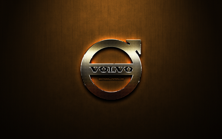 ボルボキラキラのロゴ, 車ブランド, 創造, 青銅の金属の背景, ボルボのロゴ, ブランド, ボルボ