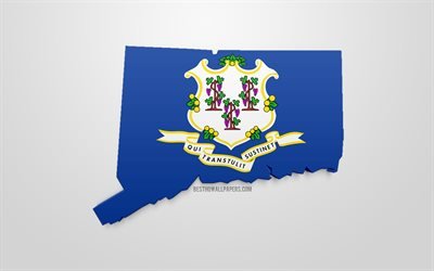 3d bandiera del Connecticut, la mappa per silhouette del Connecticut, stato, 3d arte, Connecticut 3d, bandiera, stati UNITI, Nord America, Connecticut, geografia, Connecticut silhouette 3d