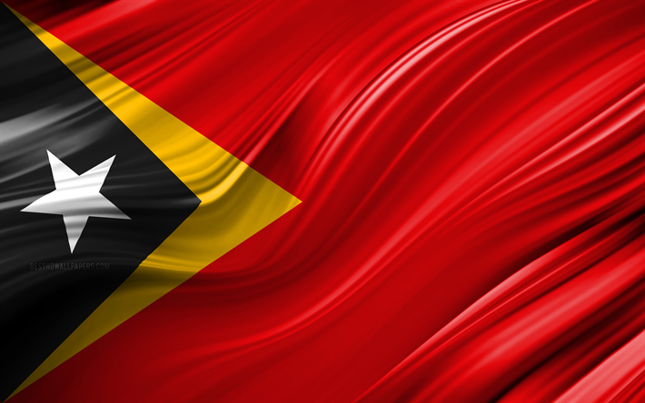 4k, Timor-Leste flag, Asian countries, 3D waves, Flag of Timor-Leste, national symbols, Timor-Leste 3D flag, art, Asia, Timor-Leste