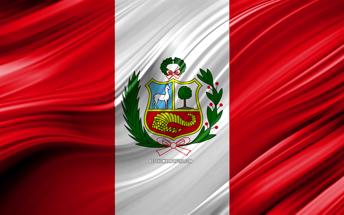 4k, ペルーフラグ, 南米諸国, 3D波, 国立記号, ペルーの3Dフラグ, 美術, 南米, ペルー