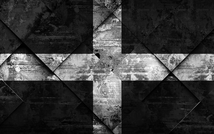 Flag of Cornwall, 4k, grunge art, rhombus grunge texture, Counties of England, Cornwall flag, England, national symbols, Cornwall, United Kingdom, creative art