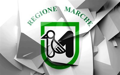 4k, Bandiera delle Marche, arte geometrica, le Regioni di Italia, Marche, bandiera, creativo, regioni italiane, amministrativo, distretti, Marche 3D, Italia
