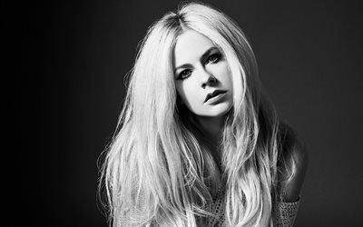 Avril Lavigne, 肖像, モノクロ, カナダシンガー, 驚, 美女