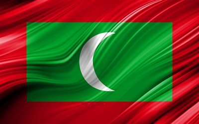 4k, Maldives flag, Asian countries, 3D waves, Flag of Maldives, national symbols, Maldives 3D flag, art, Asia, Maldives