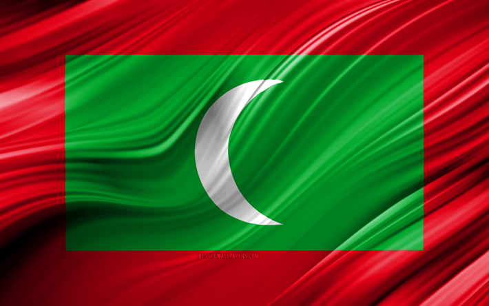 4k, علم جزر المالديف, البلدان الآسيوية, 3D الموجات, الرموز الوطنية, جزر المالديف 3D العلم, الفن, آسيا, جزر المالديف