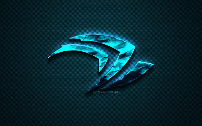 Nvidia blue logo, creative blue art, Nvidia emblem, dark blue background, Nvidia, logo, brands