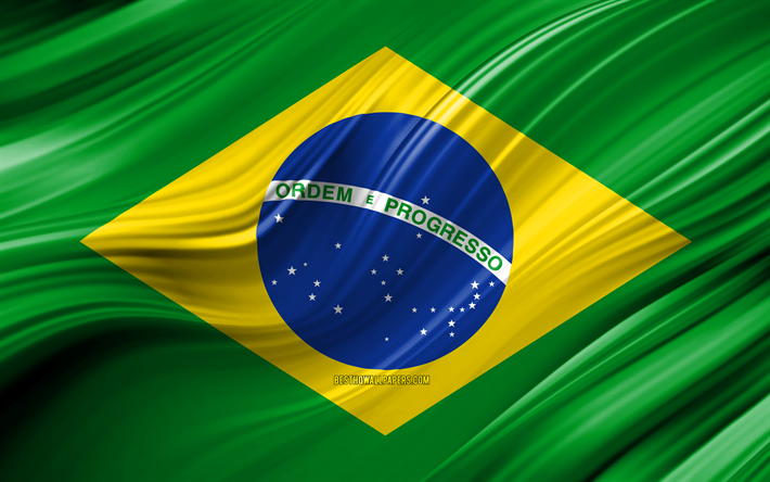 4k, bandiera del brasile, paesi del Sud america, 3D onde, Bandiera del Brasile, simboli nazionali, Brasile 3D, bandiera, arte, Sud America, Brasile