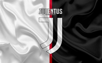 Juventus FC, Italian football club, new 2019 kit, Juventus logo, silk texture, Series A, Turin, Italy, emblem