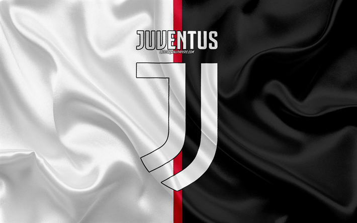 juventus fc, italienische fu&#223;ball-club, new 2019 kit, juventus logo, seide textur, serie a, turin, italien, emblem