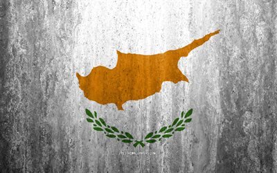 Bandeira do Chipre, 4k, pedra de fundo, grunge bandeira, Europa, Chipre bandeira, grunge arte, s&#237;mbolos nacionais, Chipre, textura de pedra