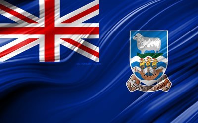 4k, Falkland Islands flagga, Sydamerikanska l&#228;nder, 3D-v&#229;gor, Flagga av Falklands&#246;arna, nationella symboler, Falklands&#246;arna 3D-flagga, konst, Sydamerika, Falklands&#246;arna