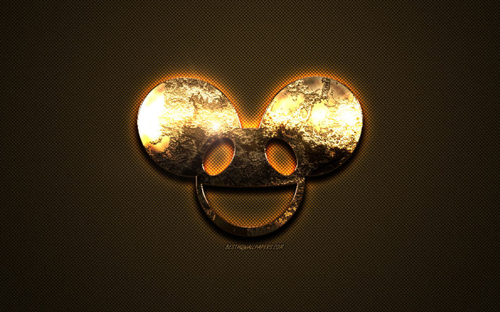 deadmau5 altın logo, yaratıcı sanat, altın doku, Kanadalı DJ, kahverengi karbon fiber doku, deadmau5 altın amblemi, deadmau5, markalar