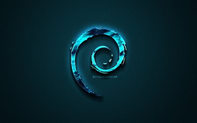 Debian-bl&#229; logo, kreativa bl&#229; art, Debian emblem, m&#246;rk bl&#229; bakgrund, Debian, logotyp, varum&#228;rken