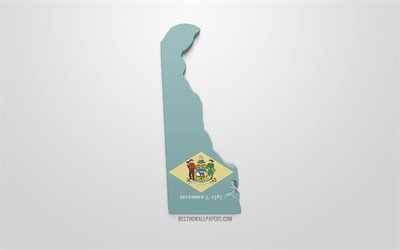 3d-flagga i Delaware, karta siluett of Delaware, AMERIKANSKA staten, 3d-konst, Delaware 3d-flagga, USA, Nordamerika, Delaware, geografi, Delaware 3d siluett
