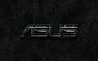 Asus logo in pietra, e la pietra nera di sfondo, Asus, creative, grunge, logo Asus, marche